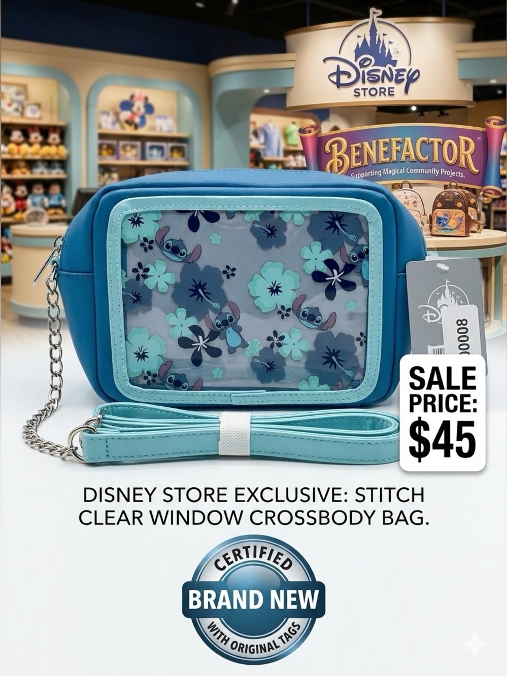 Disney Stitch Clear Window Crossbody Bag - Teal, Aqua